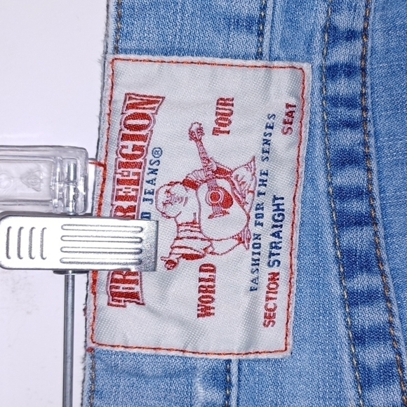 TRUE RELIGION Blue Jeans w/ Orange Stitch Detail, 38W, 32L - Picture 3 of 9